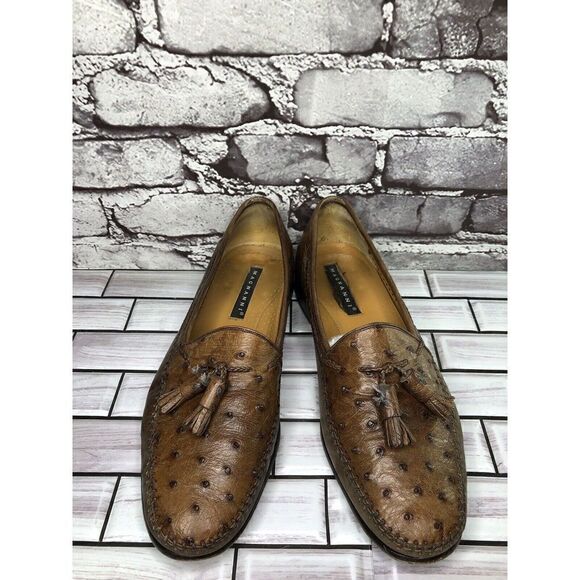 Magnanni Tobacco Ostrich Brown Leather Tassel Dress Loafers Men’s Sz 9M US/42EU main image 4